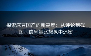 探索麻豆国产的新高度：从评论到截图，信息量比想象中还密